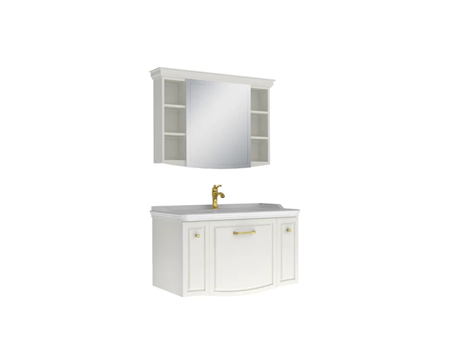 Arte+ Bathroom Cabinet Set Glossy White Gold Handle 100cm