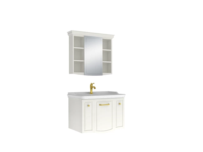 Arte+ Bathroom Cabinet Set Glossy White Gold Handle 80cm