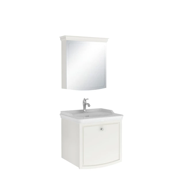 Arte+ Bathroom Cabinet Set Matte White Chrome Handle 65cm
