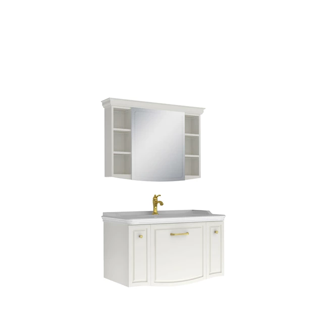 Arte+ Bathroom Cabinet Set Matte White Gold Handle 100cm