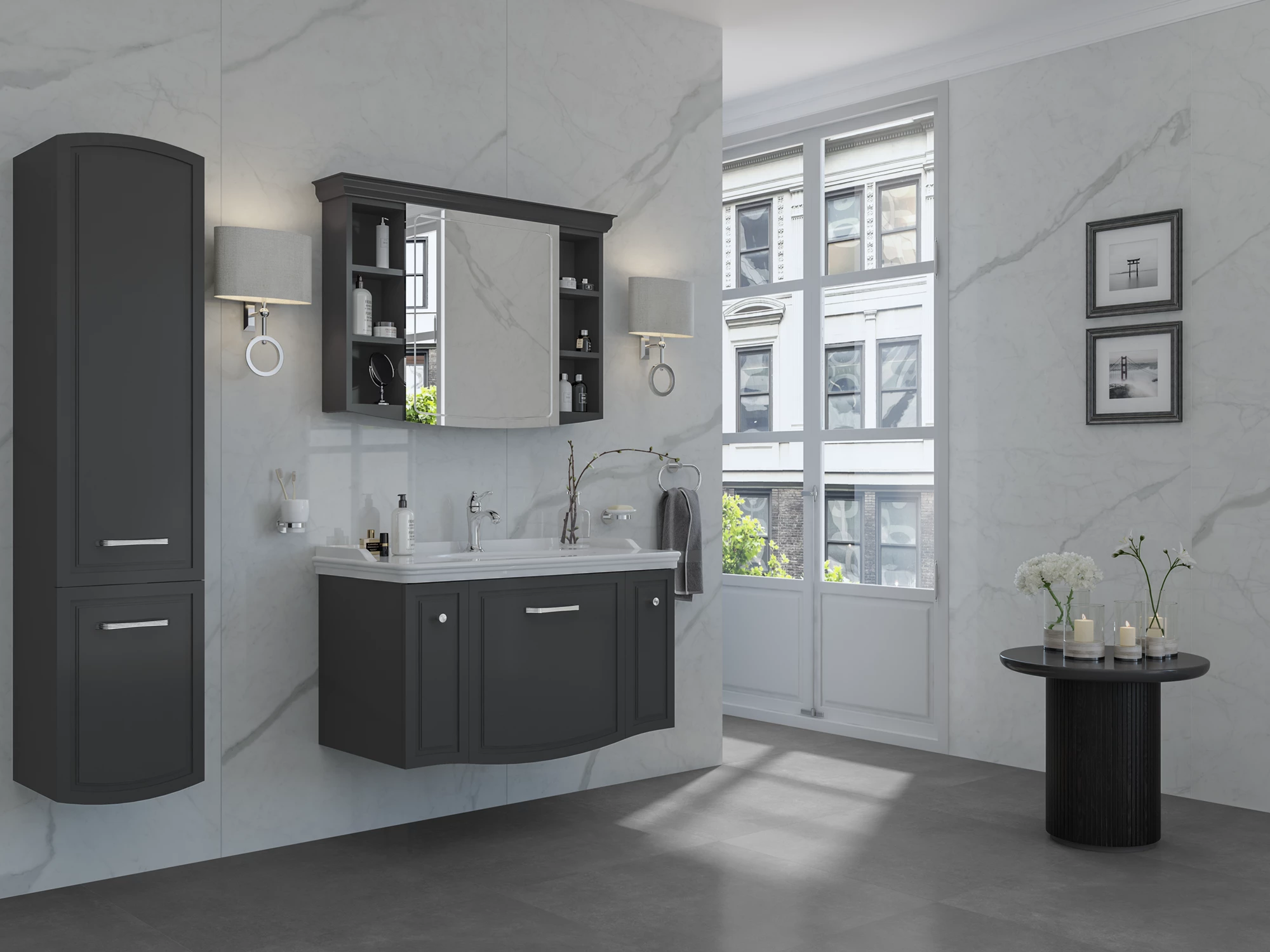 Arte+ Bathroom Cabinet Set Glossy White Chrome Handle 80cm