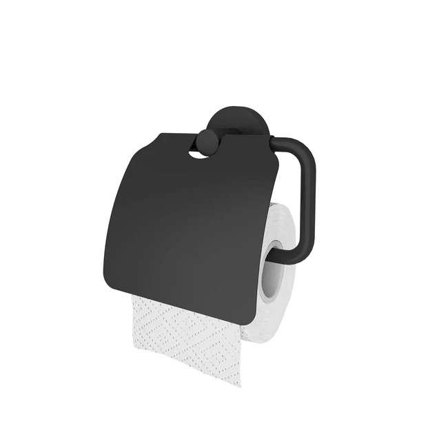 D100 Toilet Paper Roll Holder With Cover Matte Black