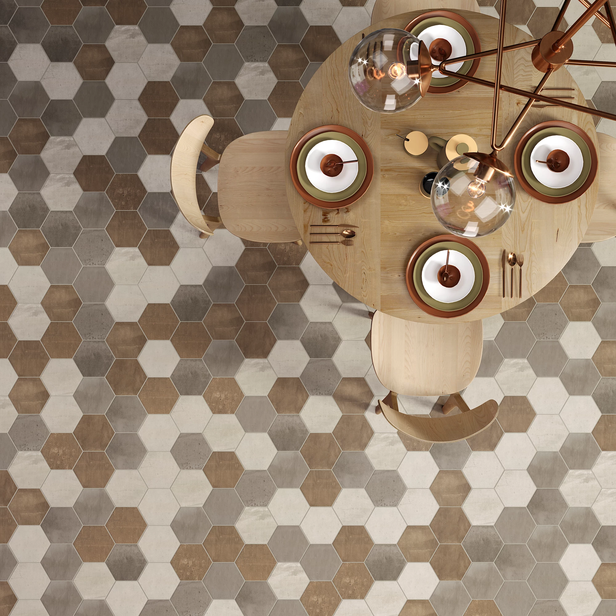 Hexagon Matte Taupe Floor Tile 17,5x60