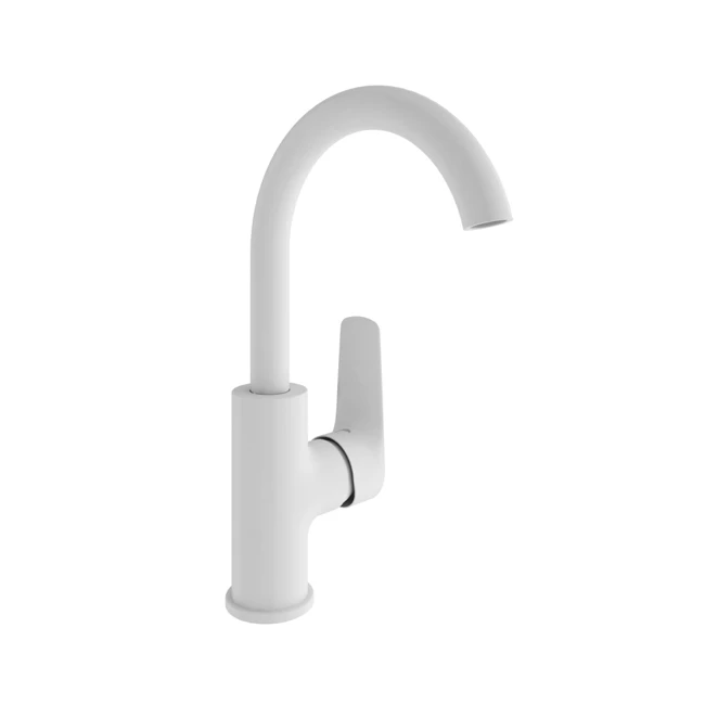 Tandem Washbasin Mixer With Swivel Spout White