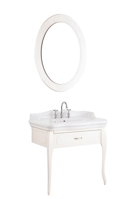 Victorian Set Glossy Cream 90 cm (Washbasin With 3 Holes + Wahbasin Cabinet + Illuminated Mirror)
