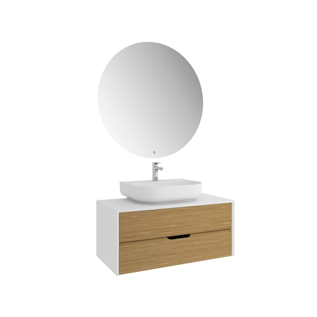 Zero 2.0 Washbasin Cabinet Set White/Oak Oval Matte White Countertop Washbasin 100 Cm