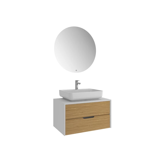 Zero 2.0 Washbasin Cabinet Set White/Oak Rectangular Glossy White Countertop Washbasin 80 Cm