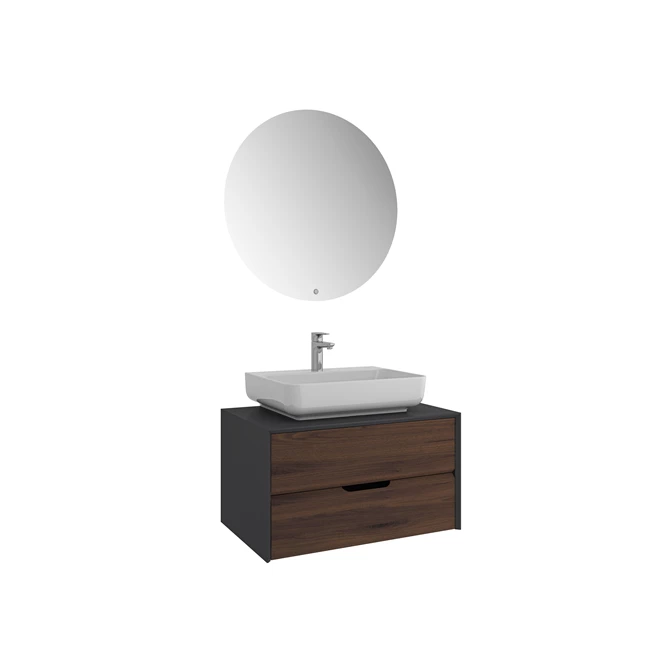 Zero 2.0 Washbasin Cabinet Set Anthracite/Walnut Rectangular Glossy White Countertop Washbasin 80 Cm