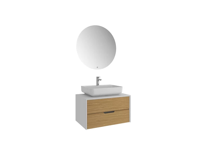 Zero 2.0 Washbasin Cabinet Set White/Oak Rectangular Glossy White Countertop Washbasin 80 Cm