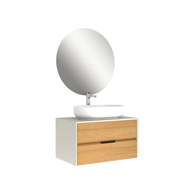 Zero 2.0 Washbasin Cabinet Set White/Oak Oval Glossy White Bowl Washbasin 80cm