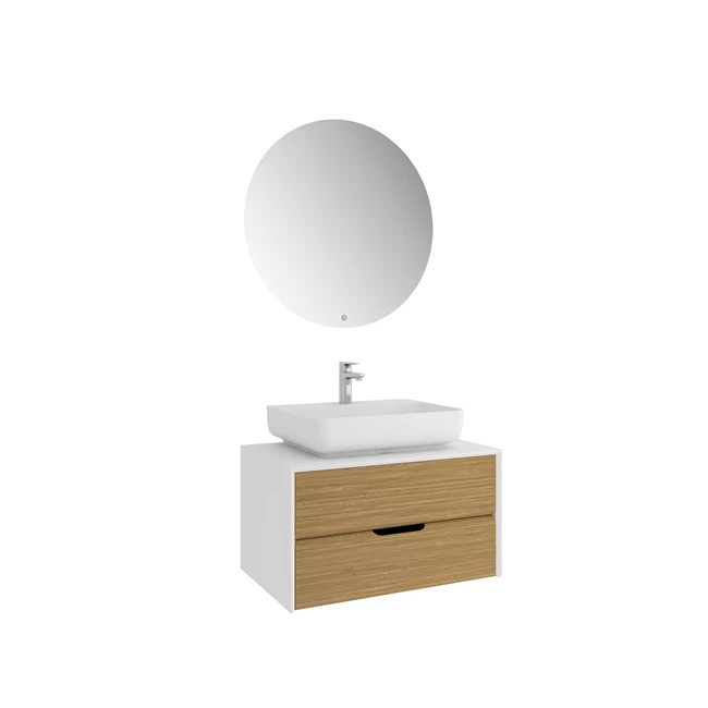 Zero 2.0 Washbasin Cabinet Set White/Oak Rectangular Matte White Countertop Washbasin 80 Cm